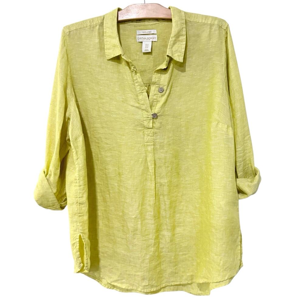 Tahari | Linen Top Yellow Long Sleeve V Neck Casual Resort Vacation- Size 1X